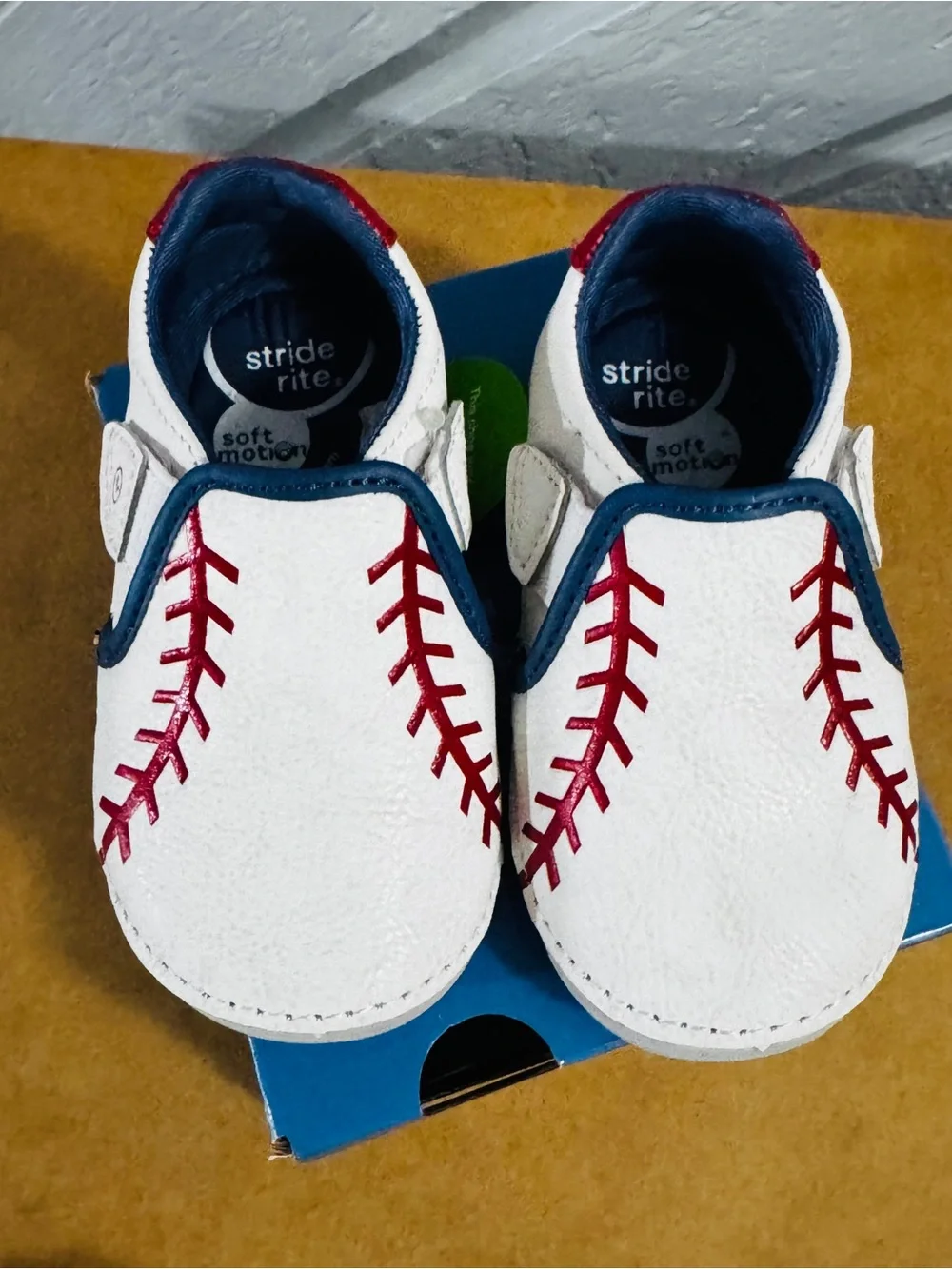 Stride Rite Baby Baseball Slip-On Shoes - White with Red & Navy walkers 6W wide